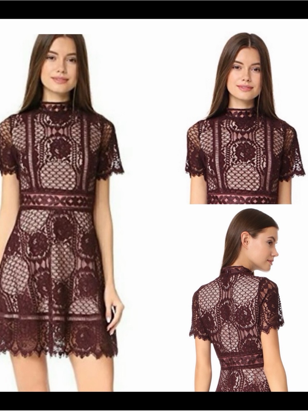 BB Dakota Wine Lace Fit-and-Flare Mini Dress